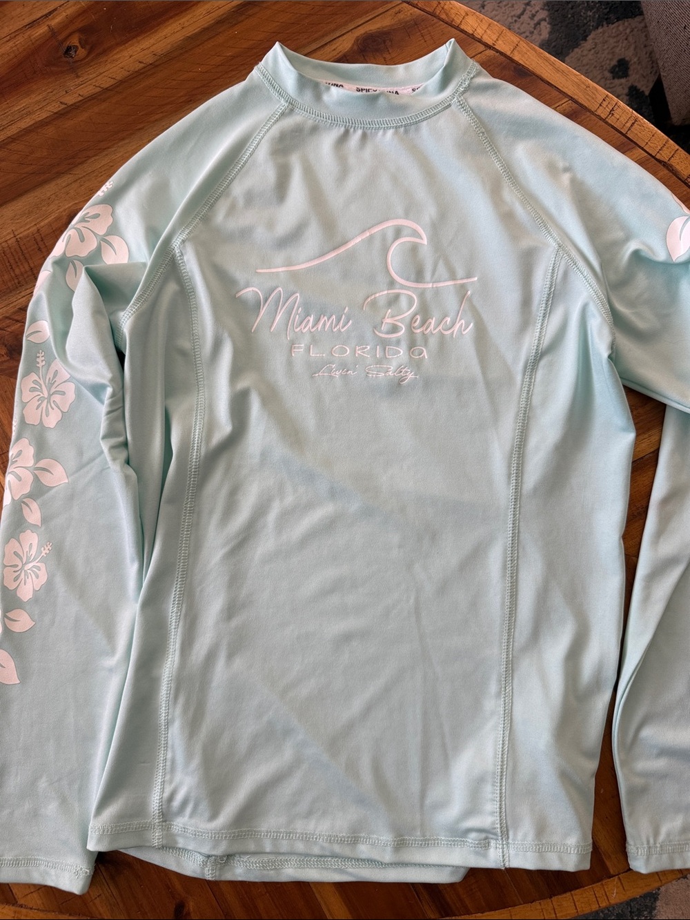 Light Aqua Women's Long-Sleeve Swim Coverup Rash Guard - Miami Beach Graphic